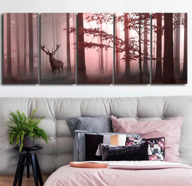 Stretched Canvas Landscape Art - Morning 5 Piece Pink