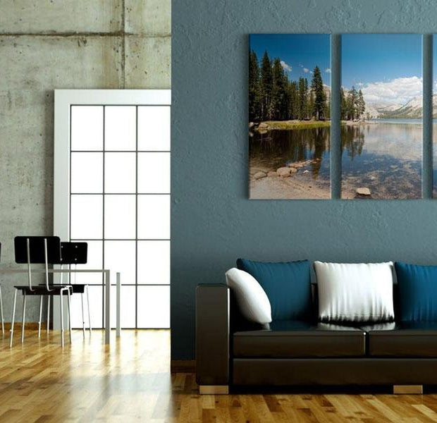 Stretched Canvas Landscape Art - Mountains, Trees And Pure Lake