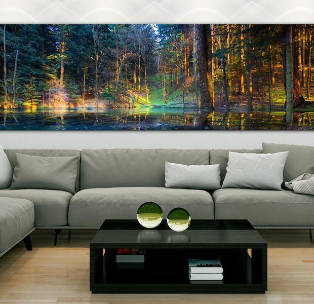 Stretched Canvas Landscape Art - Pond In The Forest Narrow