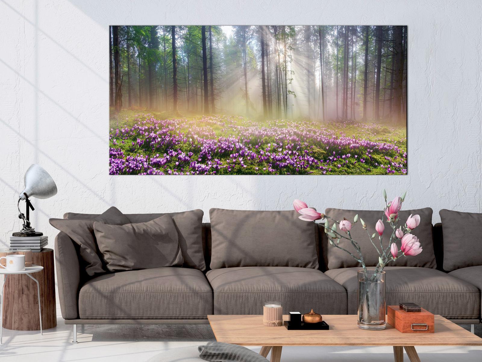 Stretched Canvas Landscape Art - Purple Meadow Wide