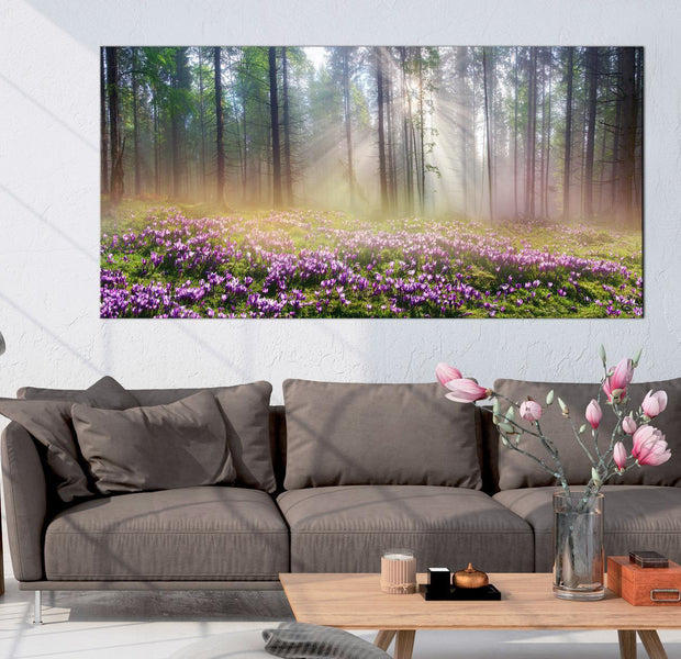 Stretched Canvas Landscape Art - Purple Meadow Wide