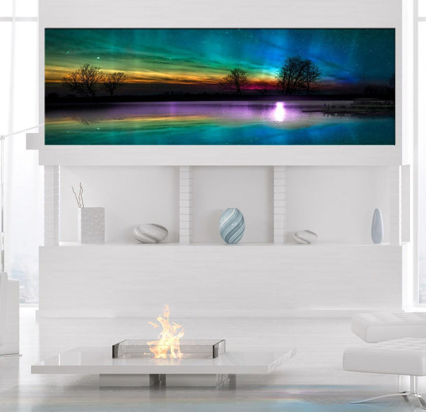 Stretched Canvas Landscape Art - Rainbow Aurora Narrow