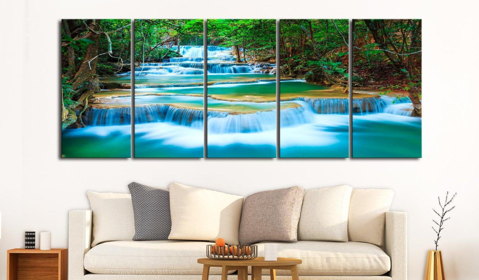 Stretched Canvas Landscape Art - Sapphire Waterfalls 5 Piece