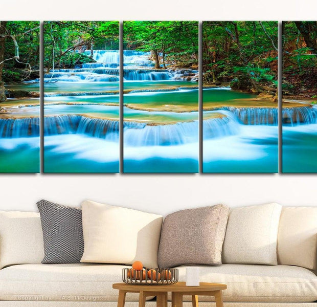 Stretched Canvas Landscape Art - Sapphire Waterfalls 5 Piece