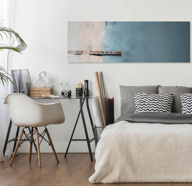 Stretched Canvas Landscape Art - Sea And Wooden Bridge Narrow Grey