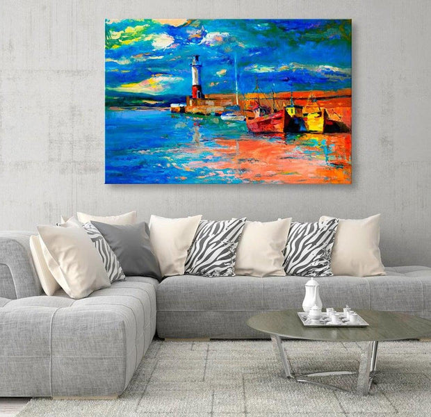 Stretched Canvas Wall Art - Seaside The Lighthouse