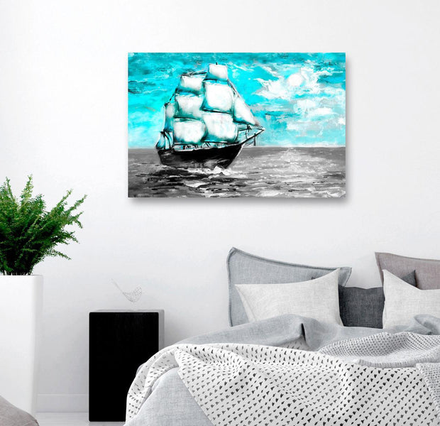 Stretched Canvas Wall Art - Spring Cruise Wide Blue