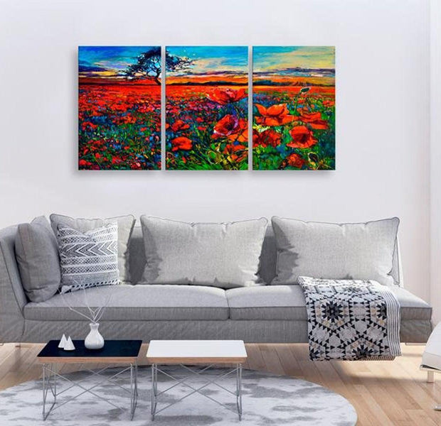 Stretched Canvas Landscape Art - Valley Of Poppies