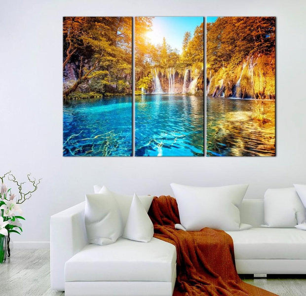 Stretched Canvas Landscape Art - Waterfalls Of Sunny Forest