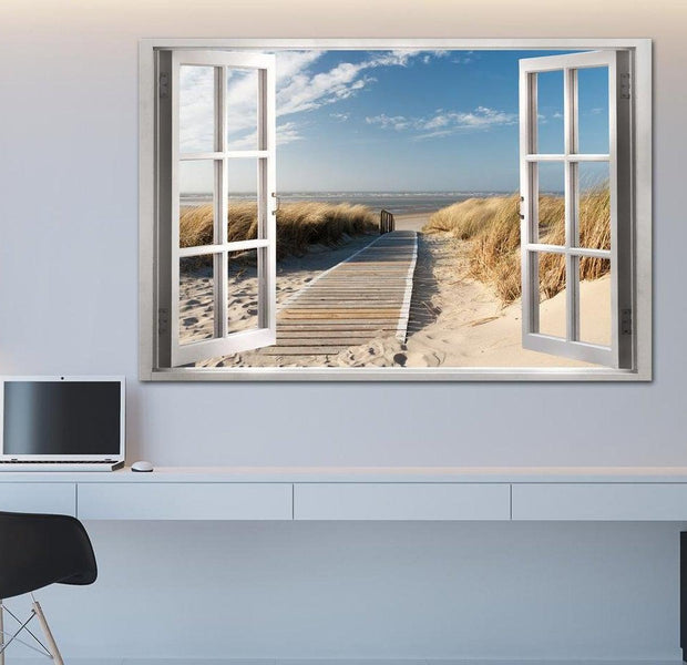 Stretched Canvas Landscape Art - Window: View Of The Beach