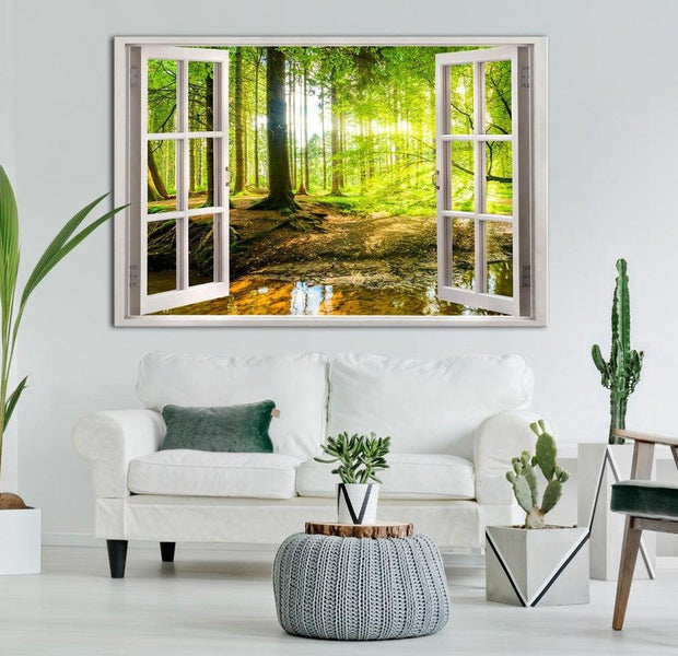 Stretched Canvas Landscape Art - Window: View On Forest