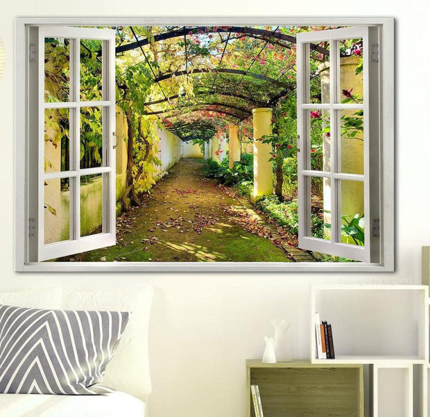 Stretched Canvas Landscape Art - Window: View On Pergola