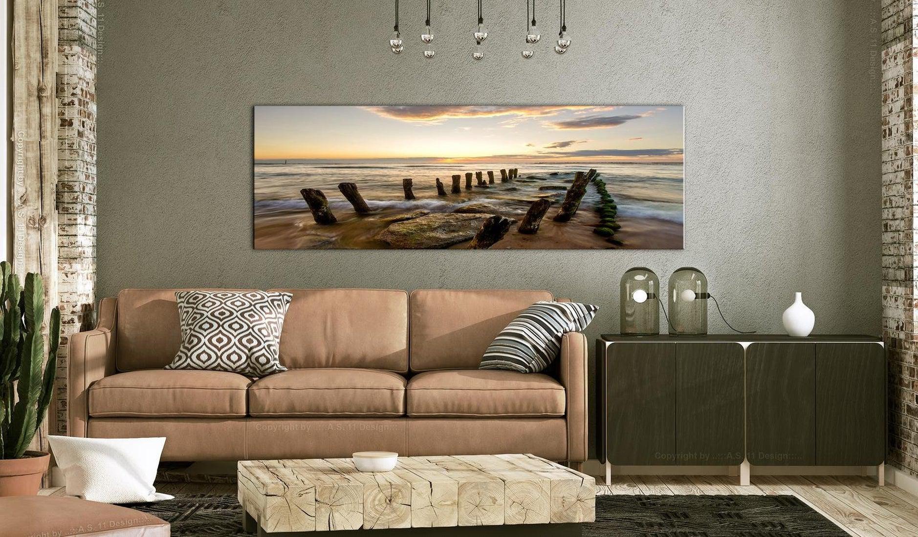 Stretched Canvas Landscape Art - Wooden Breakwaters