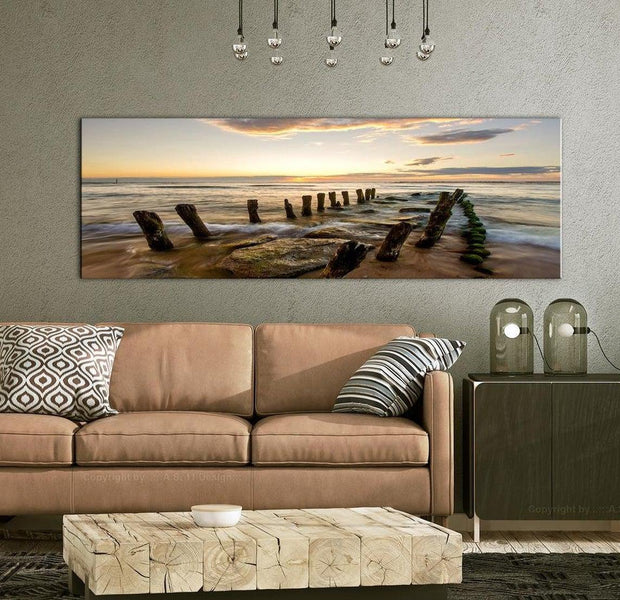 Stretched Canvas Landscape Art - Wooden Breakwaters