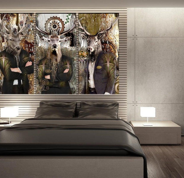 Stretched Canvas Nordic Art - Animal Trio Brown