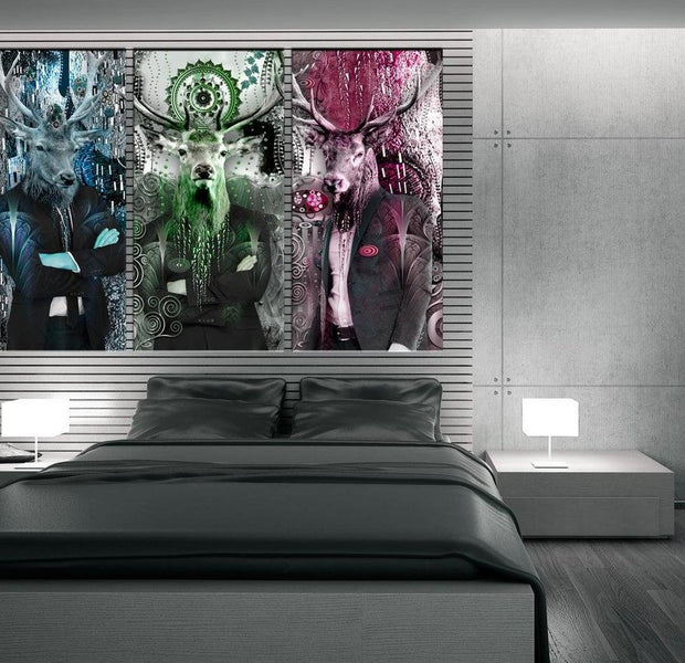 Stretched Canvas Nordic Art - Animal Trio Colorful