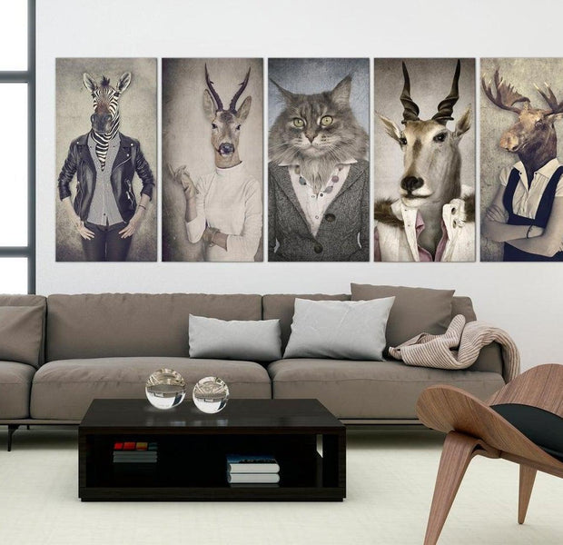 Stretched Canvas Nordic Art - Animals In Clothes