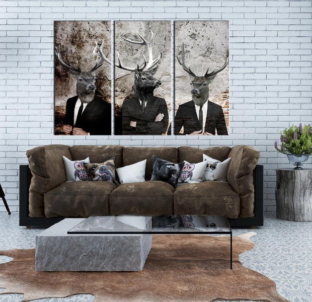 Stretched Canvas Nordic Art - Deer In Suits