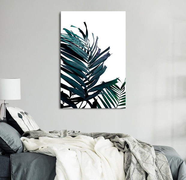 Stretched Canvas Botanical Art - Emerald Leaves Wide