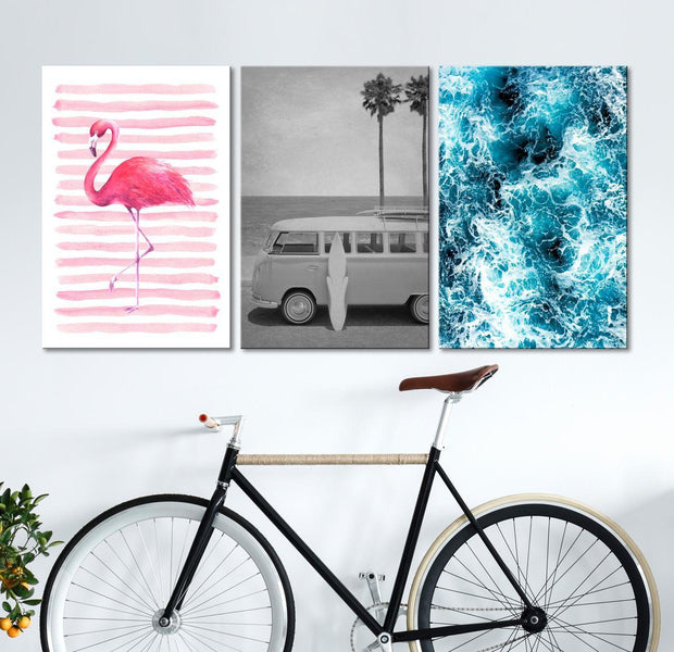 Stretched Canvas Nordic Art - Flamingo Ocean Holiday