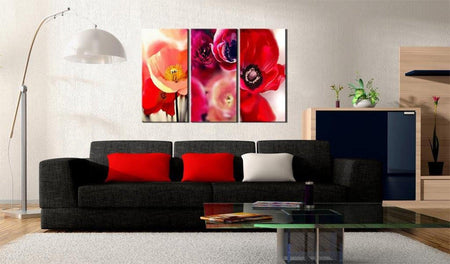 Stretched Canvas Botanical Art - Poppies In Red