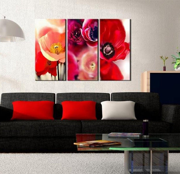 Stretched Canvas Botanical Art - Poppies In Red