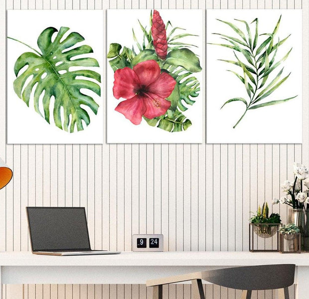 Stretched Canvas Botanical Art - Red Hibiscus
