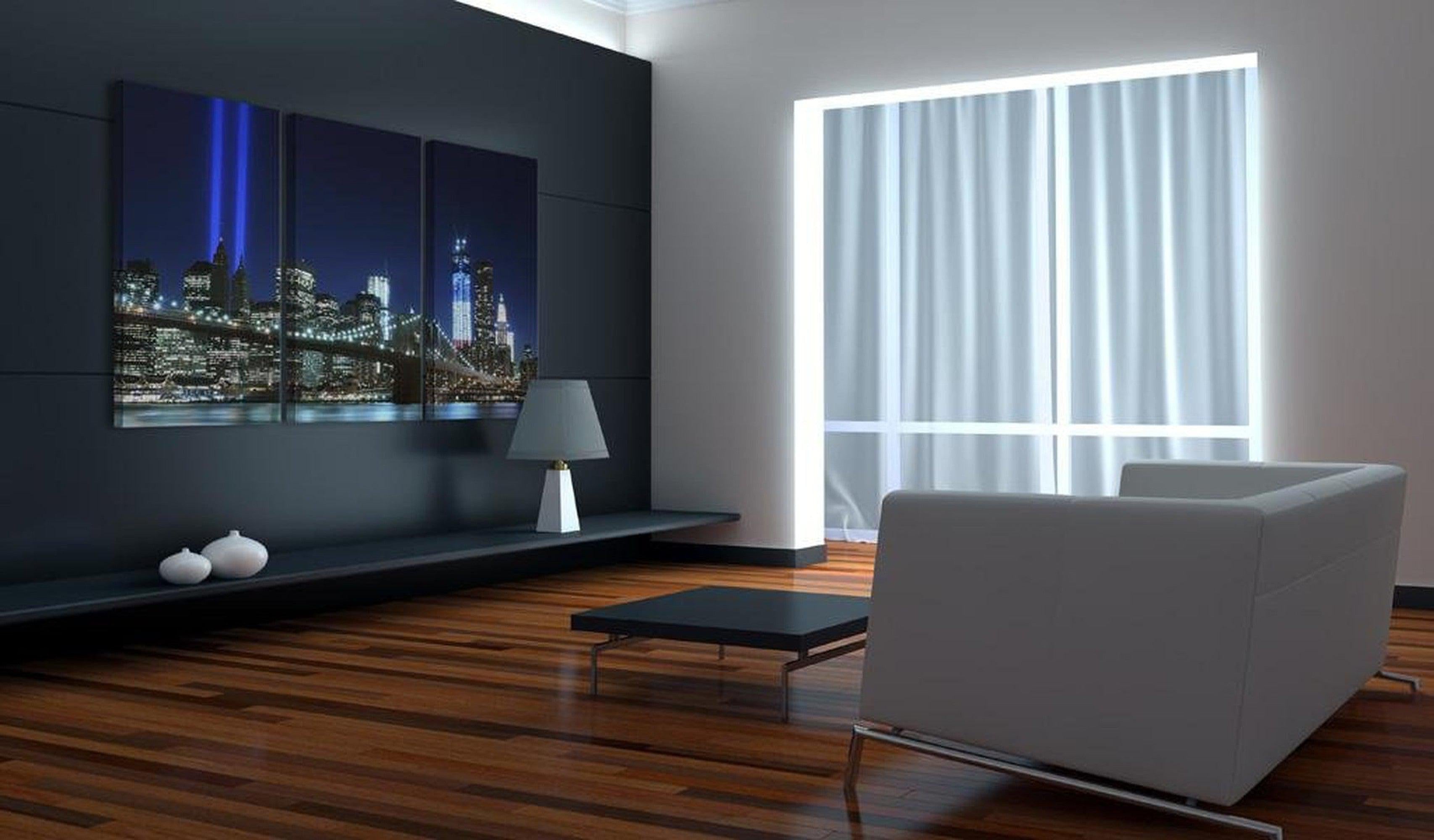 Stretched Canvas Wall Art - Blue Lights In New York