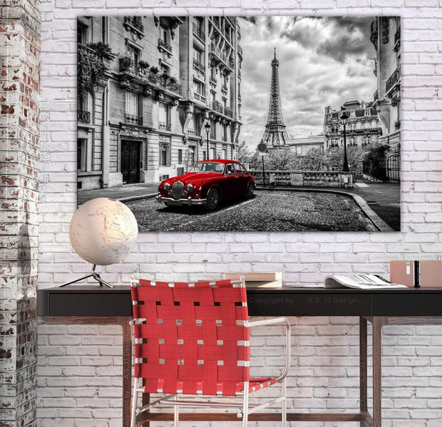 Stretched Canvas Wall Art - Car In Paris Red Wide