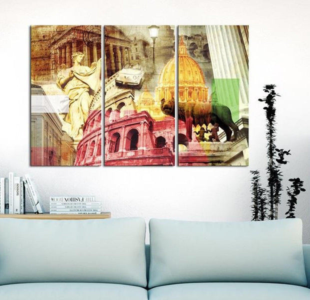 Stretched Canvas Wall Art - Charming Rome - Triptych