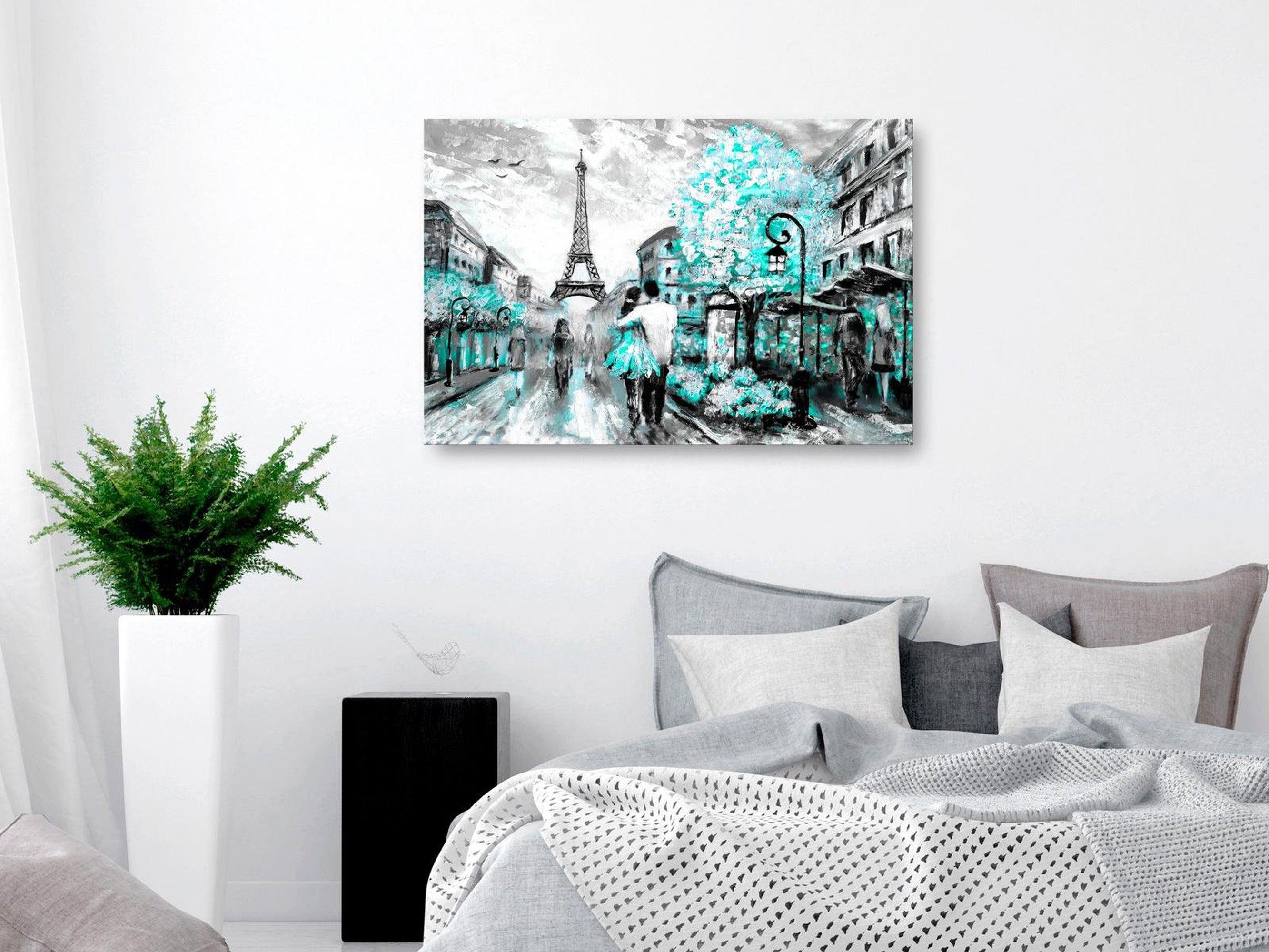 Stretched Canvas Wall Art - Colourful Rendez-Vous Wide Turquoise