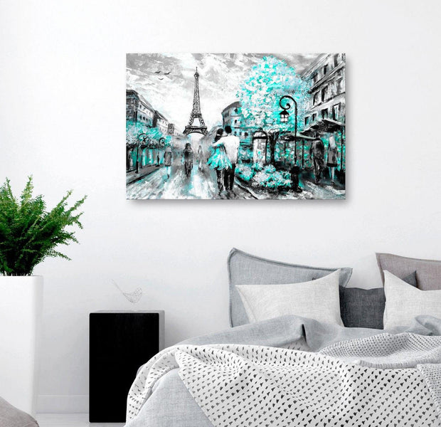 Stretched Canvas Wall Art - Colourful Rendez-Vous Wide Turquoise
