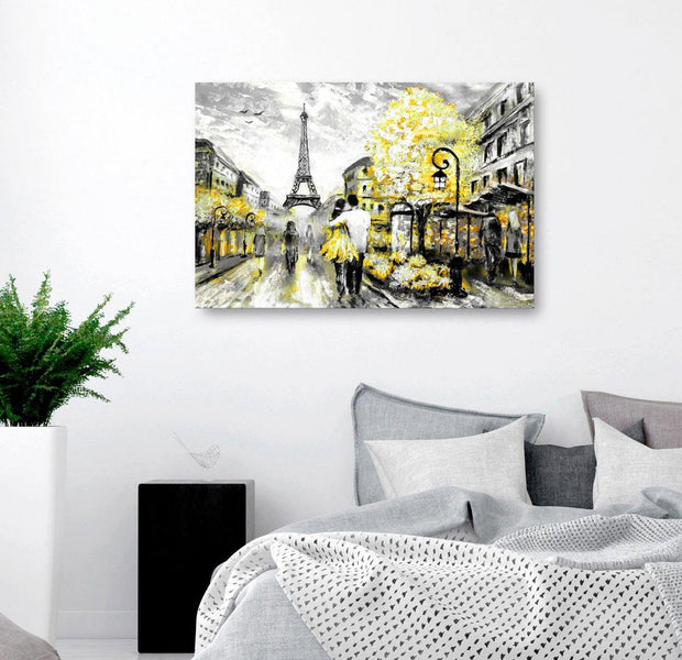 Stretched Canvas Wall Art - Colourful Rendez-Vous Wide Yellow