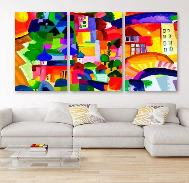 Stretched Canvas Wall Art - Colourful Town