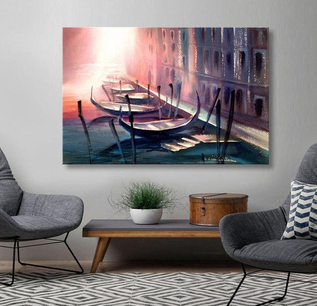 Stretched Canvas Wall Art - Early Morning In Venice