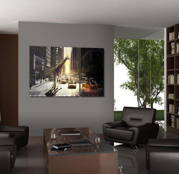 Stretched Canvas Wall Art - Giraffe In The Big City