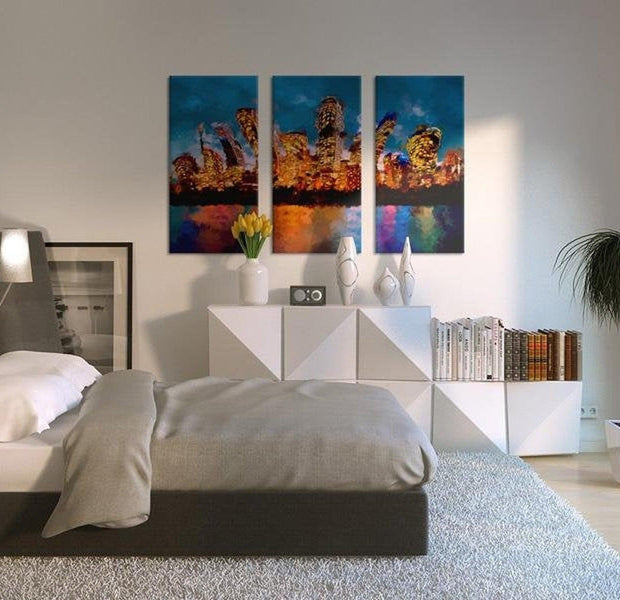 Stretched Canvas Wall Art - Mad City - Triptych