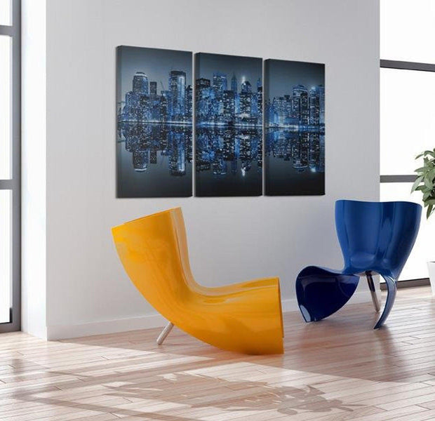 Stretched Canvas Wall Art - Manhattan In Blue Shade