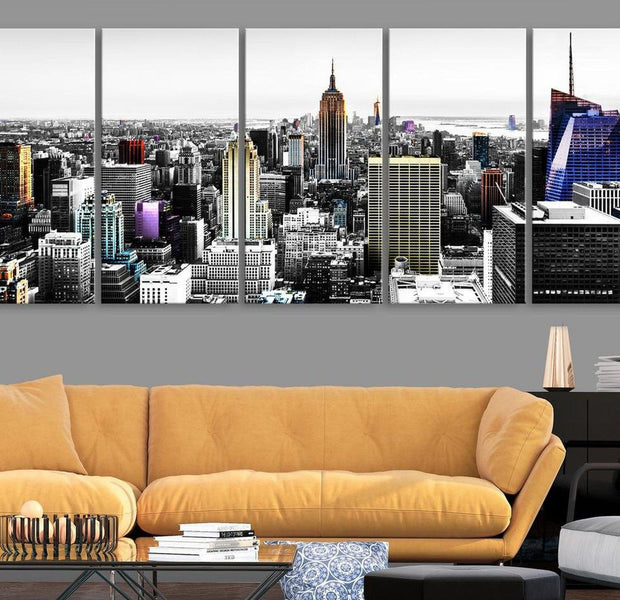 Stretched Canvas Wall Art - NY City Skyline - 5 Parts