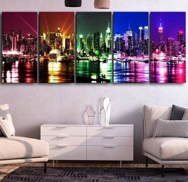 Stretched Canvas Wall Art - Rainbow New York Narrow