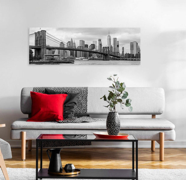 Stretched Canvas Wall Art - Road To Manhattan Narrow Black And White