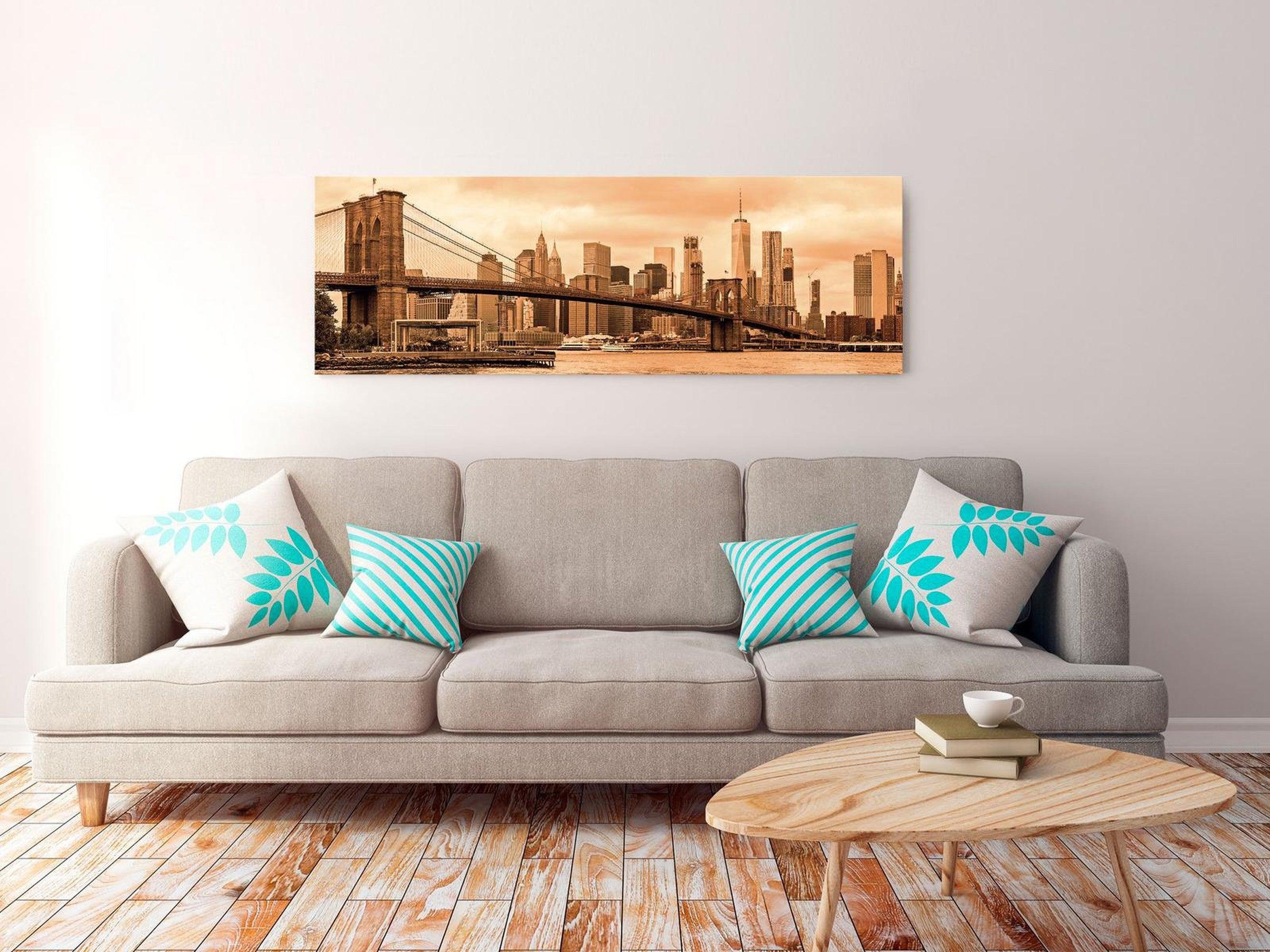 Stretched Canvas Wall Art - Road To Manhattan Narrow Sepia