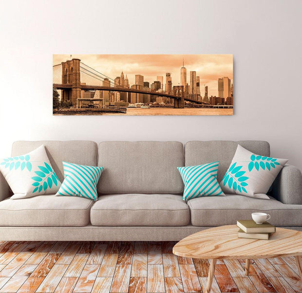 Stretched Canvas Wall Art - Road To Manhattan Narrow Sepia