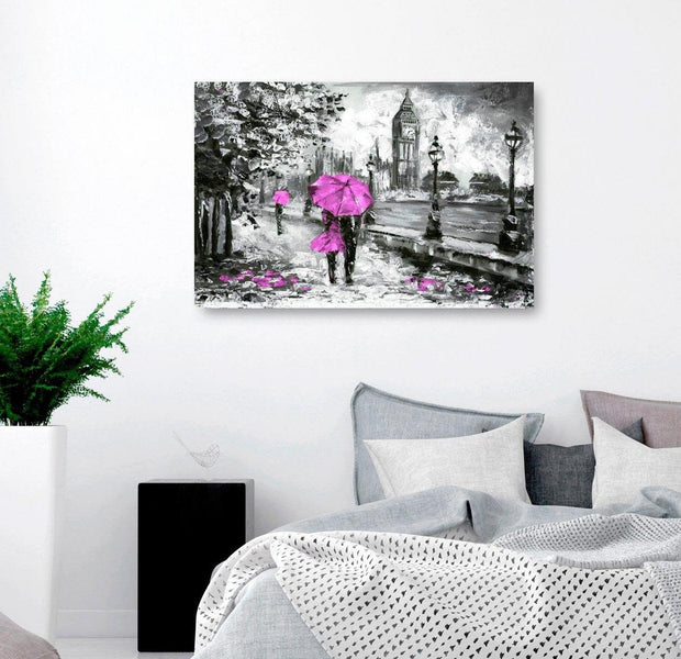 Stretched Canvas Wall Art - Walk In London Wide Pink