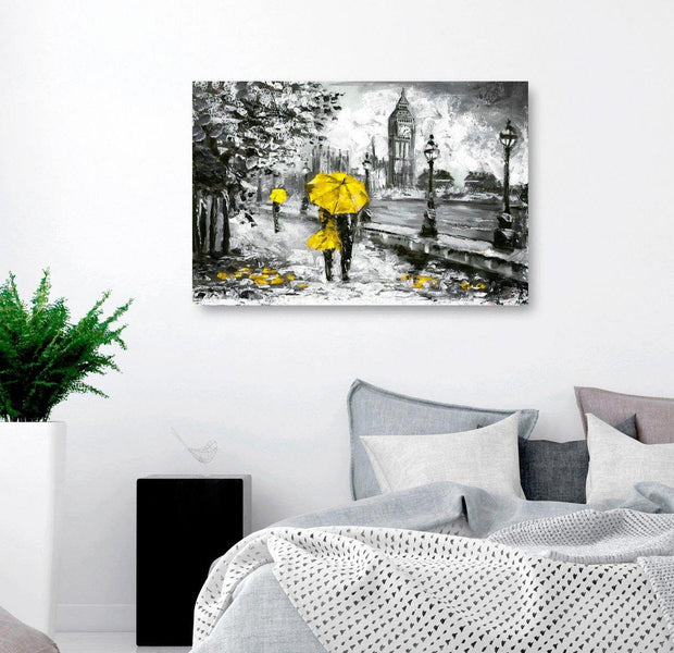 Stretched Canvas Wall Art - Walk In London Wide Yellow
