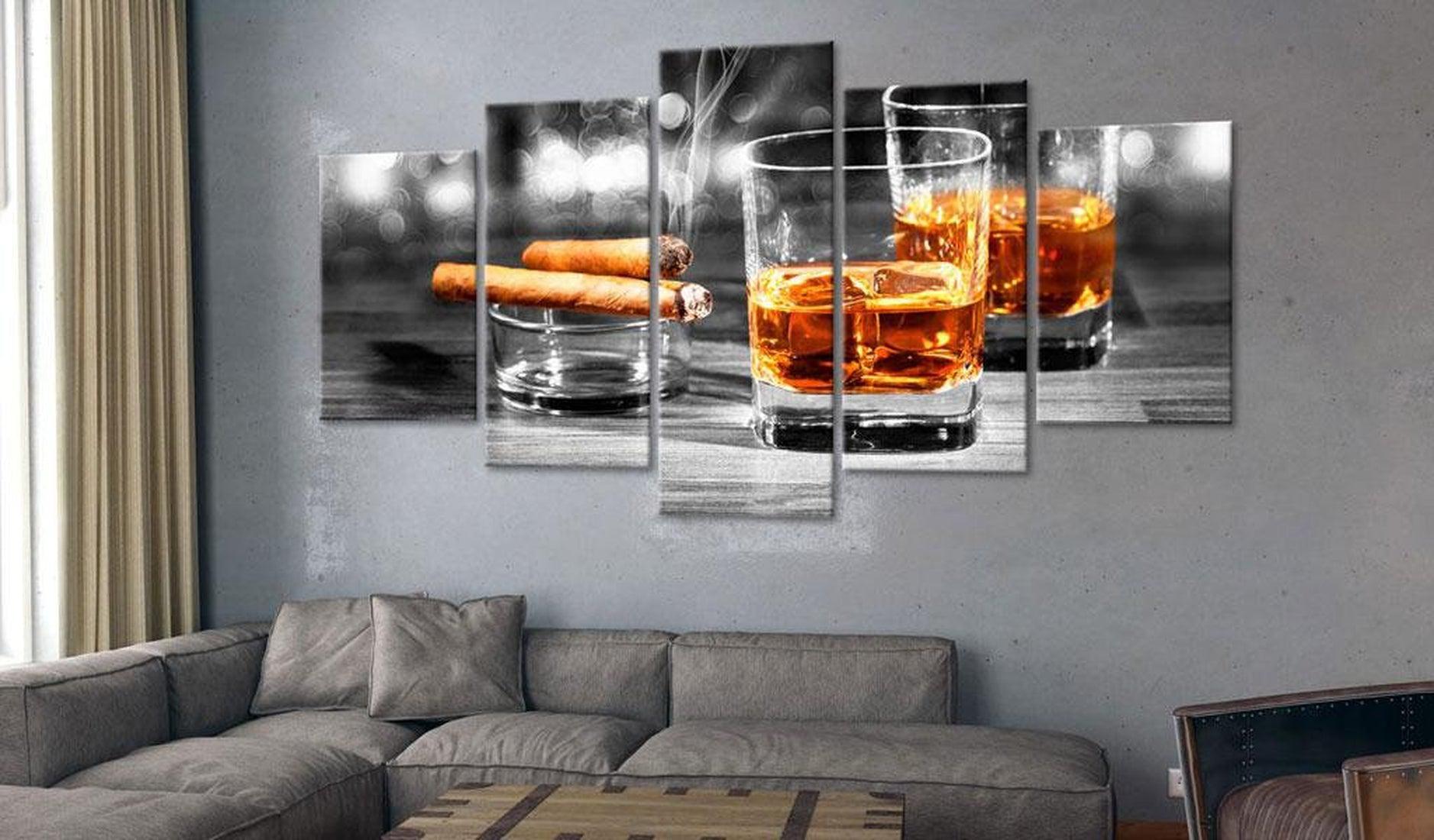 Stretched Canvas Still Life Art - Cigars And Whiskey