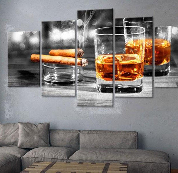 Stretched Canvas Still Life Art - Cigars And Whiskey