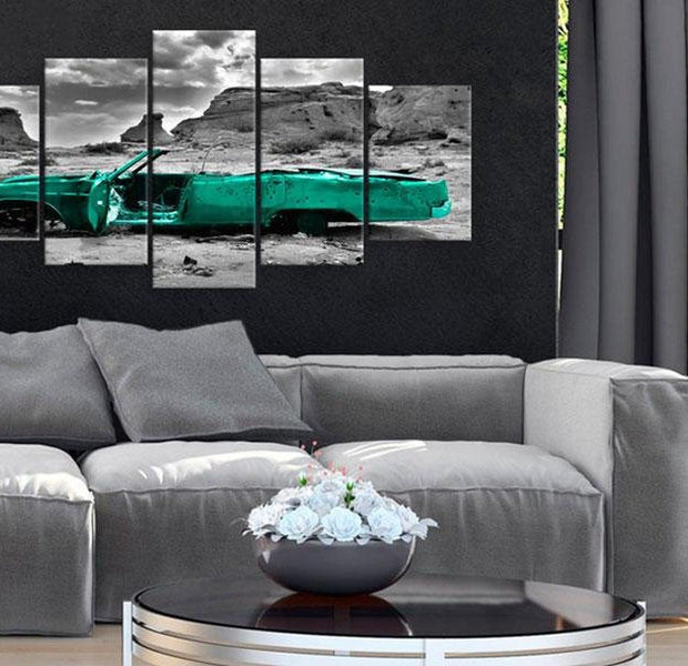 Stretched Canvas Still Life Art - Green Car