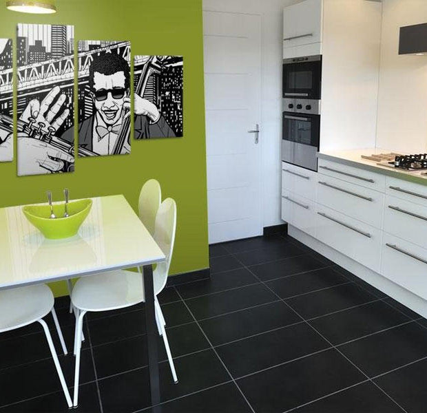 Stretched Canvas Still Life Art - Jazz Concert On The Background Of New York Skyscrapers - 5 Pieces