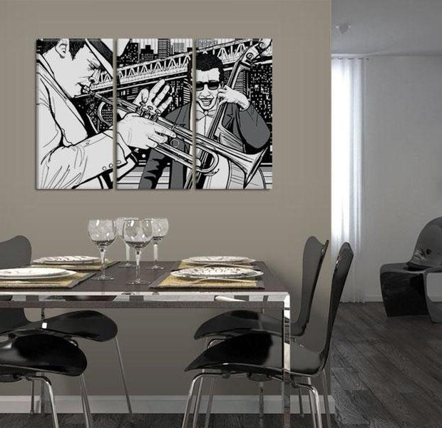 Stretched Canvas Still Life Art - Jazz Concert On The Background Of New York Skyscrapers
